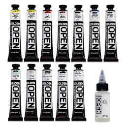 Golden Open Acrylics - Mixing Colors, Set of 12 with Thinner, 22 ml set contents