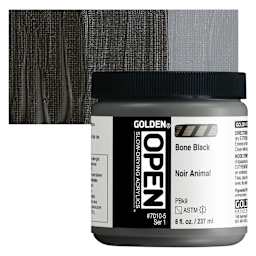Golden Open Acrylic - Bone Black, 8 oz Jar and swatch
