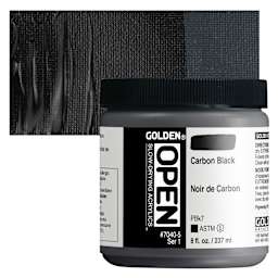 Golden Open Acrylic - Carbon Black, 8 oz Jar and swatch