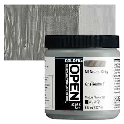 Golden Open Acrylic - Neutral Gray N5, 8 oz Jar and swatch