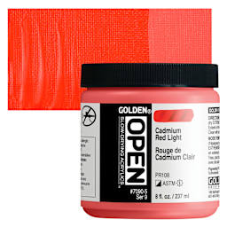 Golden Open Acrylic - Cadmium Red Light, 8 oz Jar and swatch