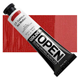 Golden Open Acrylic - Cadmium Red Medium, 2 oz Tube and swatch