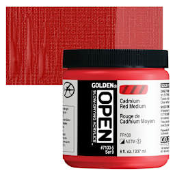 Golden Open Acrylic - Cadmium Red Medium, 8 oz Jar and swatch