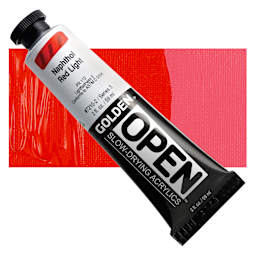Golden Open Acrylic - Naphthol Red Light, 2 oz Tube and swatch