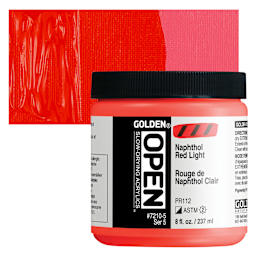 Golden Open Acrylic - Naphthol Red Light, 8 oz Jar and swatch