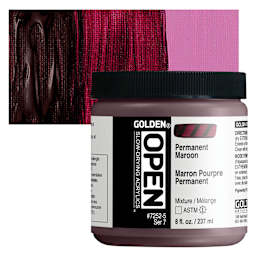Golden Open Acrylic - Permanent Maroon, 8 oz Jar and swatch