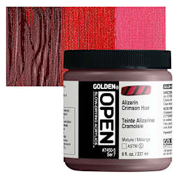 Golden Open Acrylic - Alizarin Crimson Hue, 8 oz Jar and swatch