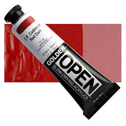 Golden Open Acrylic - Cadmium Red Dark, 2 oz Tube and swatch