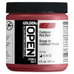 Golden Open Acrylics - Cadmium Red Dark, 8 oz Jar