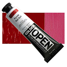 Golden Open Acrylic - Pyrrole Red Dark, 2 oz Tube and swatch