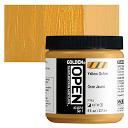 Golden Open Acrylic - Yellow Ochre, 8 oz Jar and swatch