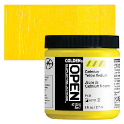 Golden Open Acrylic - Cadmium Yellow Medium, 8 oz Jar and swatch
