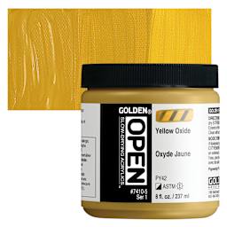 Golden Open Acrylic - Yellow Oxide, 8 oz Jar and swatch