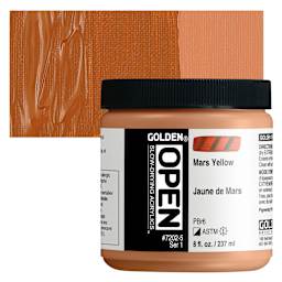 Golden Open Acrylic - Mars Yellow, 8 oz Jar and swatch