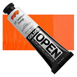 Golden Open Acrylic - Cadmium Orange, 2 oz Tube and swatch