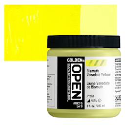 Golden Open Acrylic - Bismuth Vanadate Yellow, 8 oz Jar and swatch