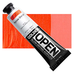 Golden Open Acrylic - Pyrrole Orange, 2 oz Tube and swatch