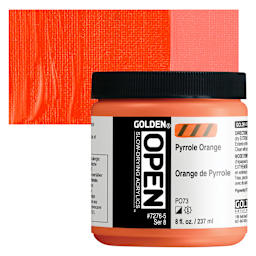 Golden Open Acrylic - Pyrrole Orange, 8 oz Jar and swatch