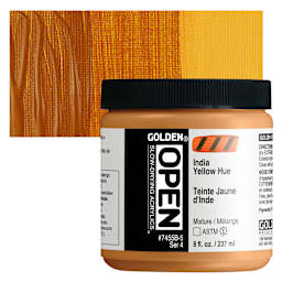 Golden Open Acrylic - Indian Yellow Hue, 8 oz Jar and swatch