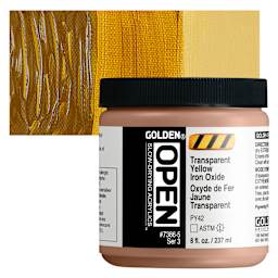 Golden Open Acrylic - Transparent Yellow Iron Oxide, 8 oz Jar and swatch