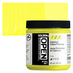 Golden Open Acrylic - Cadmium Yellow Primrose, 8 oz Jar and swatch