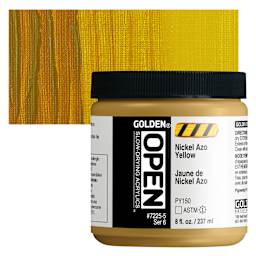 Golden Open Acrylic - Nickel Azo Yellow, 8 oz Jar and swatch