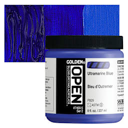 Golden Open Acrylic - Ultramarine Blue, 8 oz Jar and swatch