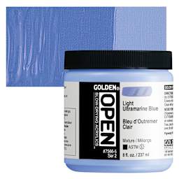 Golden Open Acrylic - Light Ultramarine Blue, 8 oz Jar and swatch