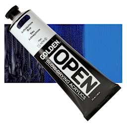 Golden Open Acrylic - Anthraquinone Blue, 5 oz, Tube and swatch