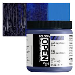 Golden Open Acrylic - Anthraquinone Blue, 8 oz Jar and swatch