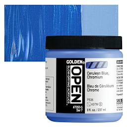 Golden Open Acrylic - Cerulean Blue Chromium, 8 oz Jar and swatch