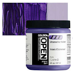 Golden Open Acrylic - Ultramarine Violet, 8 oz Jar and swatch