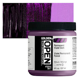 Golden Open Acrylic - Permanent Violet Dark, 8 oz Jar and swatch
