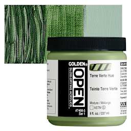 Golden Open Acrylic - Terre Verte Hue, 8 oz Jar and swatch