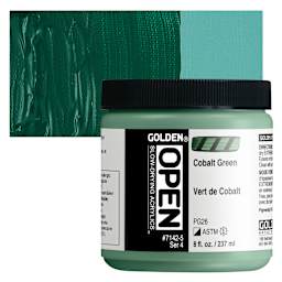 Golden Open Acrylic - Cobalt Green, 8 oz Jar and swatch
