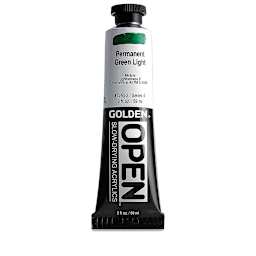 Golden Open Acrylics - Permanent Green Light, 2 oz Tube