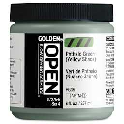 Golden Open Acrylics - Phthalo Green (Yellow Shade), 8 oz Jar