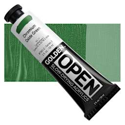 Golden Open Acrylic - Chromium Oxide Green, 2 oz Tube and swatch