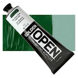 Golden Open Acrylic - Chromium Oxide Green Dark, 5 oz Tube and swatch
