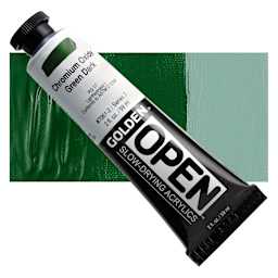 Golden Open Acrylic - Chromium Oxide Green Dark, 2 oz Tube and swatch