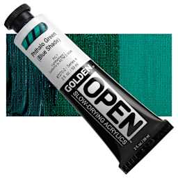 Golden Open Acrylic - Phthalo Green (Blue Shade), 2 oz Tube and swatch