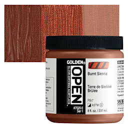 Golden Open Acrylic - Burnt Sienna, 8 oz Jar and swatch