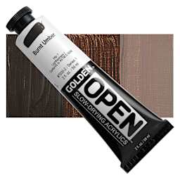 Golden Open Acrylic - Burnt Umber, 2 oz Tube and swatch