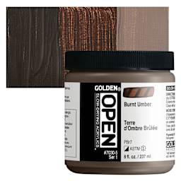 Golden Open Acrylic - Burnt Umber, 8 oz Jar and swatch