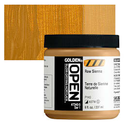 Golden Open Acrylic - Raw Sienna, 8 oz Jar and swatch
