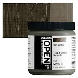 Golden Open Acrylic - Raw Umber, 8 oz jar and swatch