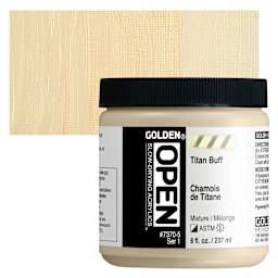 Golden Open Acrylic - Titan Buff, 8 oz Jar and swatch