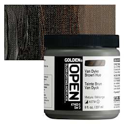 Golden Open Acrylic - VanDyke Brown Hue, 8 oz Jar and swatch