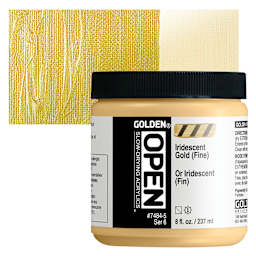 Golden Open Acrylic - Iridescent Gold (Fine), 8 oz Jar and swatch