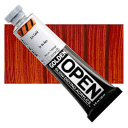 Golden Open Acrylics - Azo Gold, 2 oz Tube and swatch